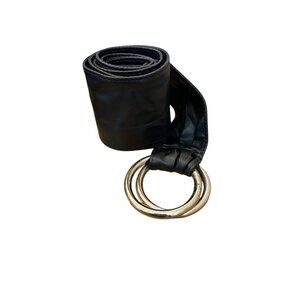 Accents Lane Bryant Sz 18 Black Wide Waist Belt Wrap W/ Round Silver Metal Rings